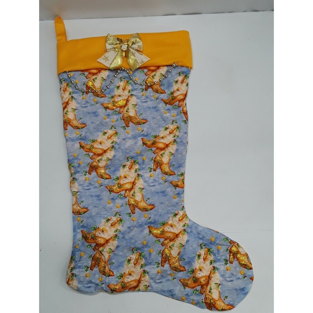 Handmade Christmas Stocking Cowboys Cowgirl Boot Orange Green Blue 22"
